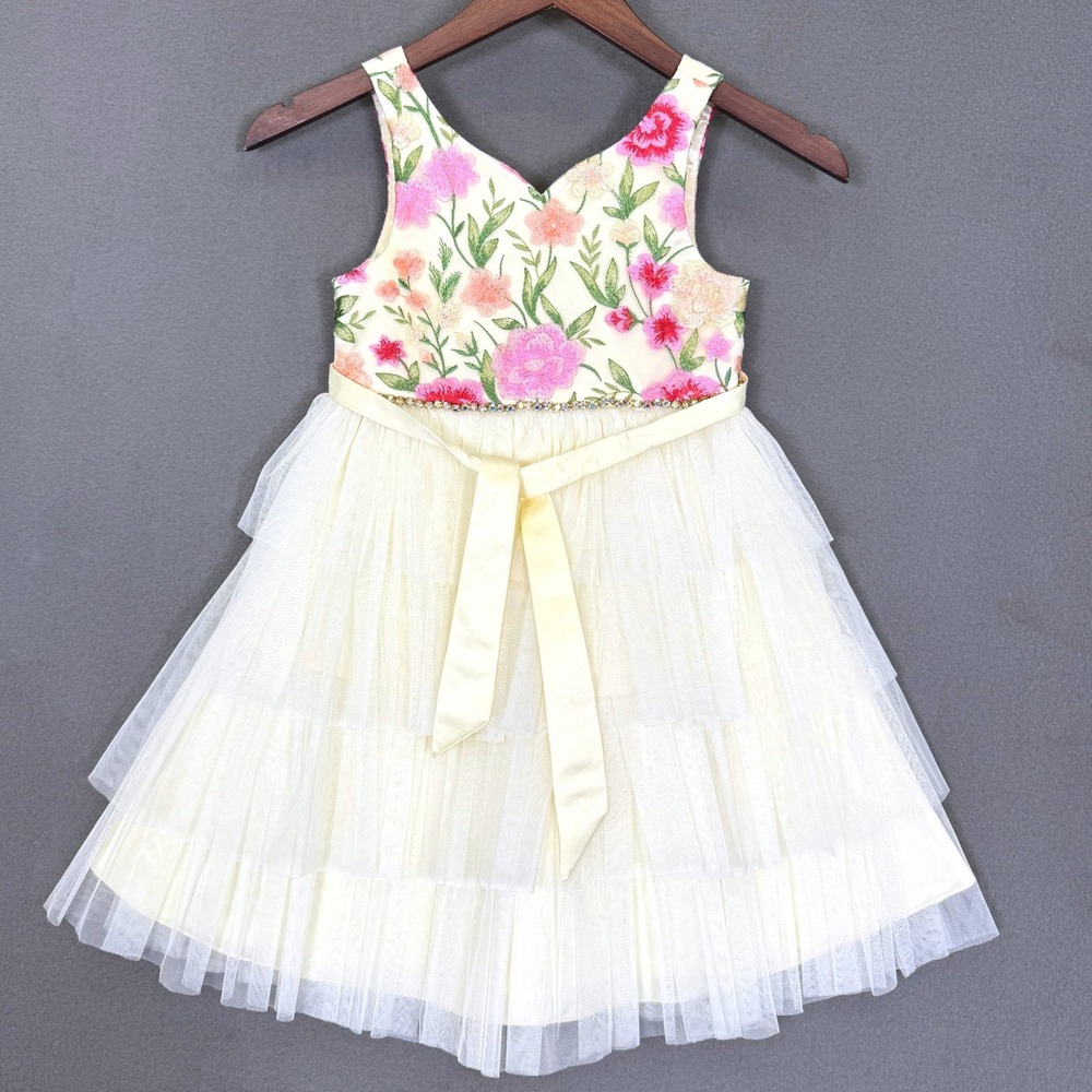 American Princess Floral Tulle Tiered Dress Youth 6X/7 Cream Party Special Event